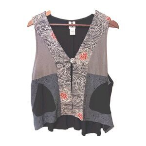 YASUKO M/L Kimono Silk Patchwork Vest Rayon Art-to-Wear Made in USA Black Red